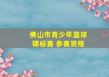 佛山市青少年篮球锦标赛 参赛资格